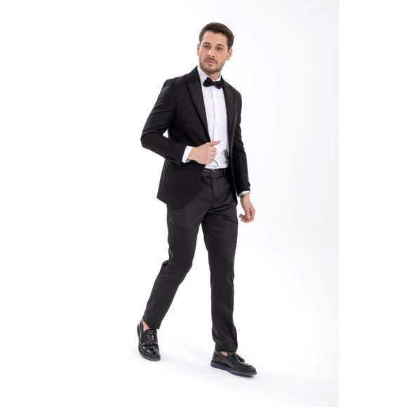 Derman Black Pointed Collar Silvery Classic 2 Piece Tuxedo - Picture 1 of 7